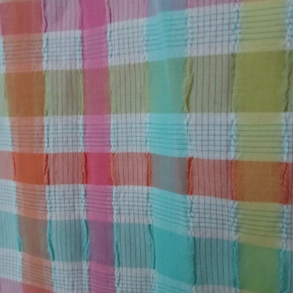 Pastels Mix Textured Plaid Cotton Blend Button Down 3/4 Sleeve Blouse Sz 14P - Picture 6 of 7